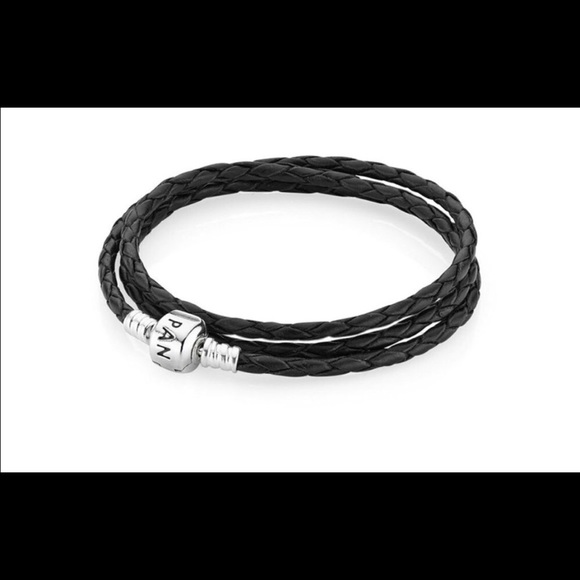 Pandora Black Leather Triple Wrap Bracelet - Picture 1 of 1